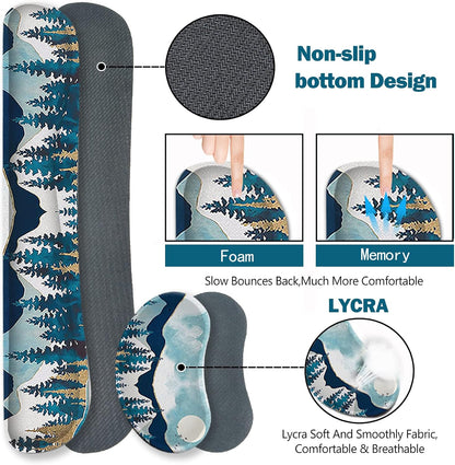 Large Gaming Mouse Pad Set, Keyboard Wrist Rest Support + Mouse Wrist Cushion + Extended Mousepad + Coaster, 35X15.5In Multifunctional Desk Mat, Abstract Mountain